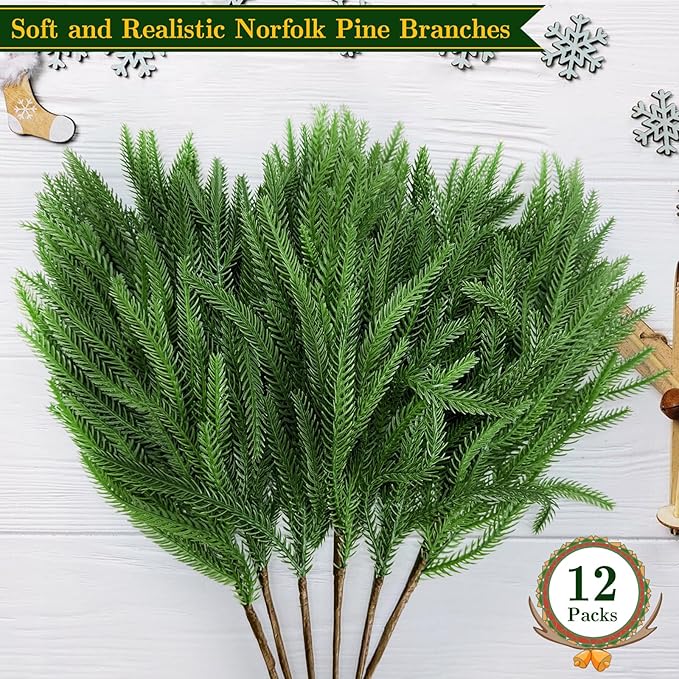 12 Bundles Artificial Plants Outdoor Faux Plants Boston Fern Summer Decor Fake Plants UV Resistant Plastic Greenery Shrubs Artificial Fake Flowers Outside Indoor for Spring Home Gardens