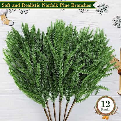 12 Bundles Artificial Plants Outdoor Faux Plants Boston Fern Summer Decor Fake Plants UV Resistant Plastic Greenery Shrubs Artificial Fake Flowers Outside Indoor for Spring Home Gardens