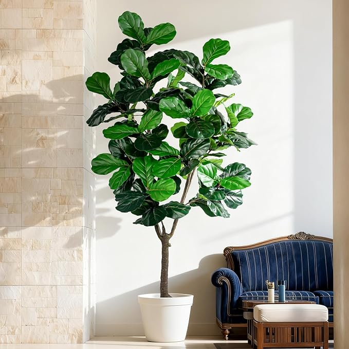 Large Artificial Trees with Pot Indoor Outdoor Realistic Floor Fake plantas Tall Faux Fiddle Leaf fig Tree for Home Living Room Bedroom Office Porch Outside Patio arboles artificiales para decoracion