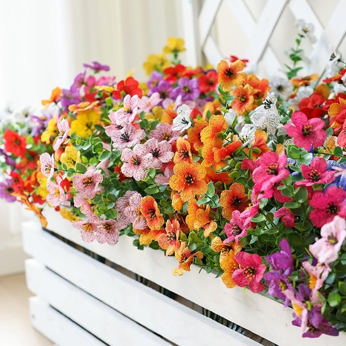mizii Artificial Flowers for Outdoors 20 Bundles Realistic Faux Silk Flower UV Resistant Fake Plants Outside Decorations for Patio Garden Balcony Yard Porch Summer Indoor Home Decor (Mix 9 Color)