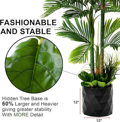 Deluxe 78" Golden Cane Palm Artificial Tree + Premium Fiddle Leaf Foliage in 8" Base + 12" Plant Pot Skirt + Bonus USA Flag Style Pot Pant