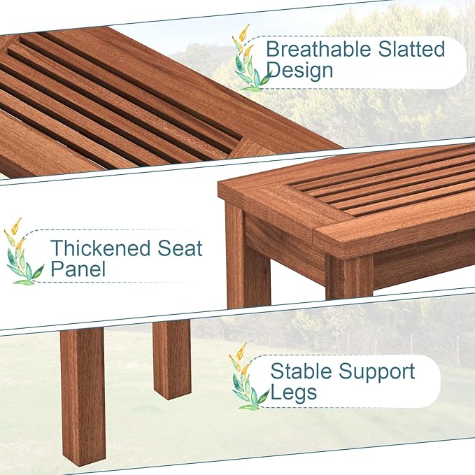 COSTWAY Outdoor Bench, 39.5” Backless Solid Wood Narrow Bench for Outside, Patio, Park, Garden & Front Porch (2)