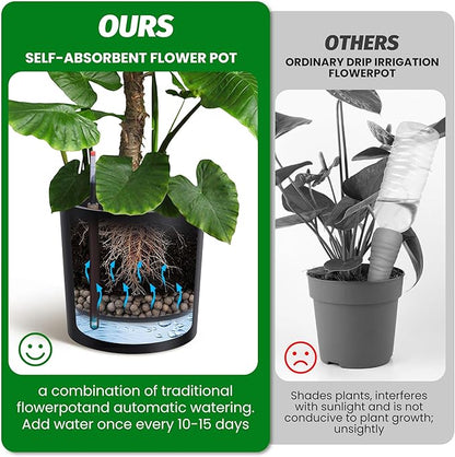 Tall Round Planter Set of 2, 19.5‘’ H x 19.9" Dia Large Planters for Indoor Plants with Built-in Drainage and a Water Level Monitor and Wheels for Patio, Porch, Living Room, or Home Office, Black