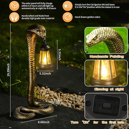 19.29'' Garden Outdoor Statues Snake with Solar Lantern,Lawn Decor Snake Statue for Patio,Balcony,Yard Ornament - Unique Housewarming Gifts,Haunted House Prop and Christmas Decorations