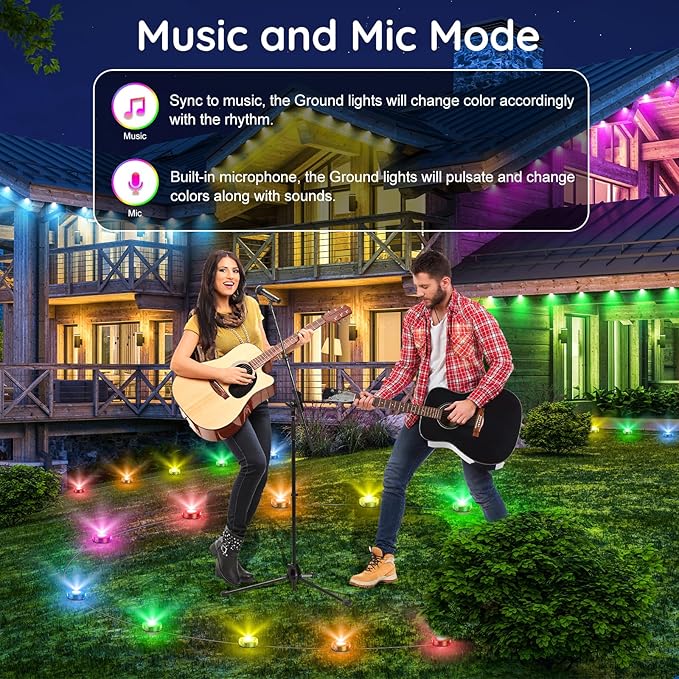 RGB Outdoor Ground Lights, 200Ft Color Changing Pathway Lights with Remote & App Control, Waterproof Walkway Lighting, Wired for Garden Yard Lawn Patio Best for Holiday Party