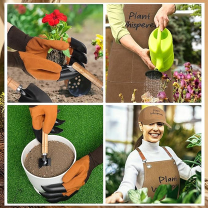 Tarpop Garden Tool Set Christmas Plant Whisperer Gardening Gifts for Women, 7 Pcs Vegetable Planting Tool Kit Cap Canvas Apron Gloves Soil Scoop Transplant Trowel Cultivator Flower Tub(Brown)