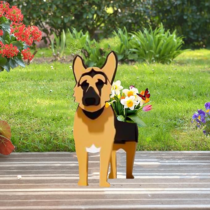 German Shepherd Dog Planter Plant Pots,Cute Dog Flower Planter,Gifts for Pet Lovers,Unique Animal Plant Pots,Office,Indoor Outdoor Garden Decor(9.45 * 5.51 * 13.82in)