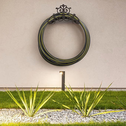 MyGift Cast Iron Garden Hose Holder, Heavy Duty Wall Mounted Water Hose Holder Reels, Garden Hose Hanger with Vintage Scrollwork Design for Outside