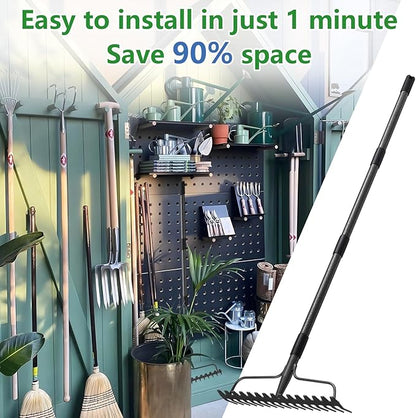 49 inch Bow Rake,2-in-1 17 Tooth Rake for Leaves Portable and Adjustable for Gardening Leaves Loosening Soil Leveling Lawn Farming Land Management Yard