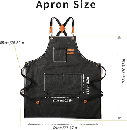 Tosewever 2 Pack Canvas Cross Back Chef Apron for Men Women with Pockets, Cotton Tool Aprons for Cooking Kitchen BBQ Artist