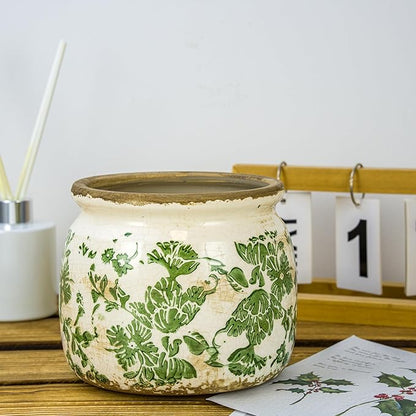 Vintage Ceramic Ice Crack Flower Pot with Drainage Holes, Country Rustic Planters for Indoor and Outdoor,Tuscan Decor,Home,Living Room, Garden Decor, Gardening Gift (Country)