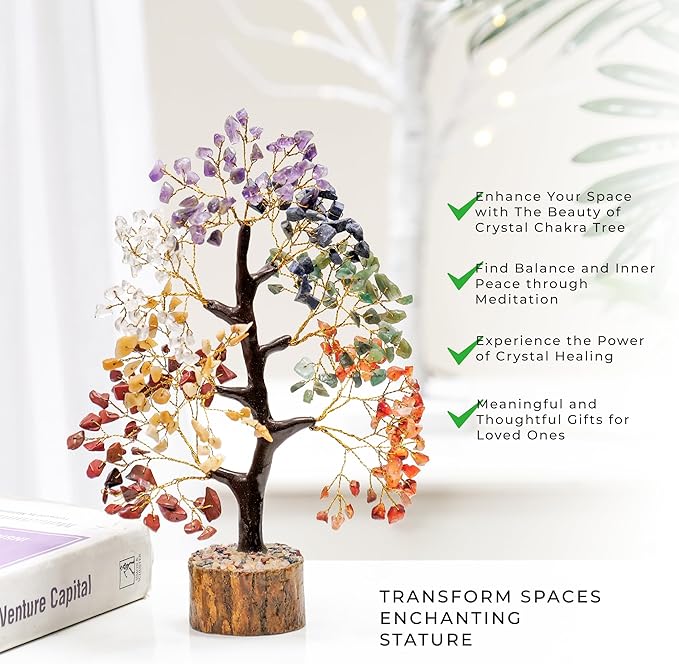 FASHIONZAADI 7 Chakra Healing Crystal Tree, Crystal Tree of Life for Home Decor, Office Desk Decor, Handmade Bonsai Trees for Positive Energy, Money, Good Luck Birthday Gifts for Women, Mom