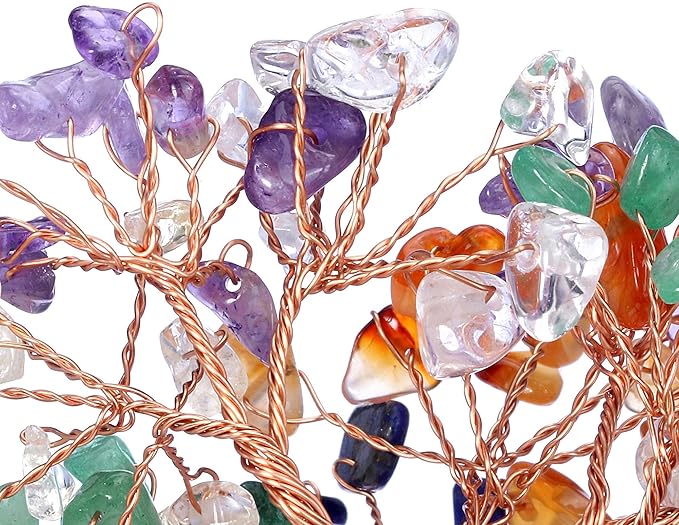 Jovivi Natural 7 Chakra Crystal Tree, Raw Healing Crystals Fluorite Base Gem Bonsai Money Tree for Home Office Table Decor Wealth and Luck