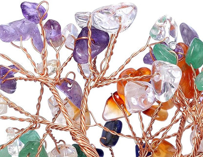 Jovivi Natural 7 Chakra Crystal Tree, Raw Healing Crystals Fluorite Base Gem Bonsai Money Tree for Home Office Table Decor Wealth and Luck
