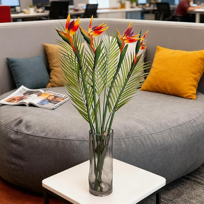 5Pcs 33.4Inch Artificial Birds of Paradise Plant Faux Birds of Paradise Stems for Vases with Palm Leaves for Wedding Home Party Hotel Table Centerpiece Indoor Outdoor Vases Decor(Green)