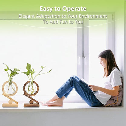 Plant Propagation Station,Plant Terrarium with Wooden Stand,Air Planter Bulb Glass Vase Holder Table Top Decor,Birthday Gifts for Home Office Garden Boho Desk Decor (Natural Wood Color)