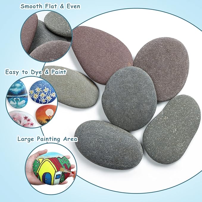 Jongdari 6pcs Extra-Large River Rocks for Painting, 4.72-5.51 Inch, Bulk Flat Rocks and Smooth Stones Painting Kit for Girls Boys, Kindness Stones for Crafts Arts DIY Decoration