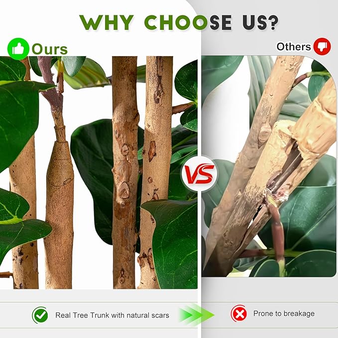 Large Fake Fiddle Leaf fig Trees Tall Artificial ficus Tree Indoor Outdoor Realistic Floor Plant Faux Plastic Plants Flowers for House Home Living Room Office Front Porch Modern Farmhouse Decor
