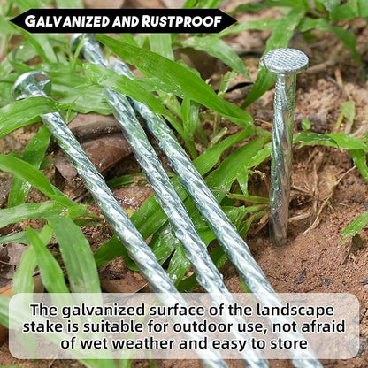 10 Inch Galvanized Landscape Stakes Heavy Duty Metal Anchoring Spikes Garden Nails for Paver Edging, Camping Tent, Weed Barrier, Artificial Turf, Carpentry and More (50)