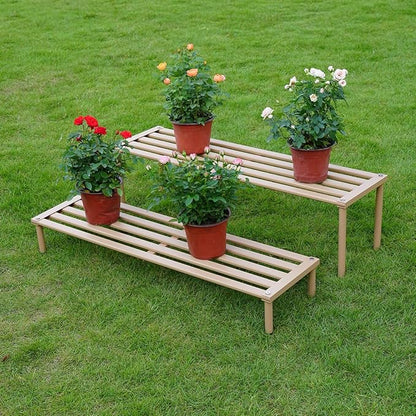 Metal Plant Stand, Rust-proof Aluminum Display Rack, Plants Display Stands Decoration Racks for Living Room Garden Balcony Patio (Wood Color, 31.5Inch Tall Leg)