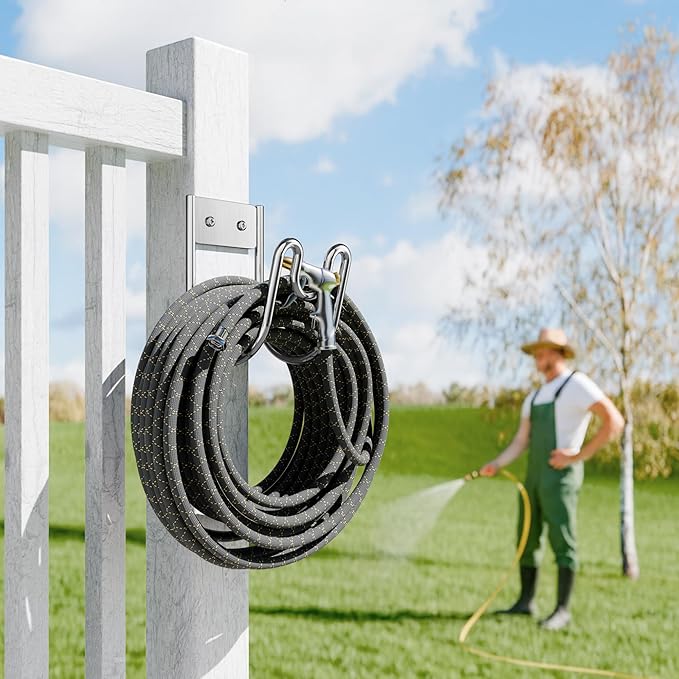 Garden Hose Holder Wall Mount - SS304 Stainless Steel Water Hose Hanger Heavy Duty Rack for Extension Cords Vacuum Hose Outside Silver (2 Pack)
