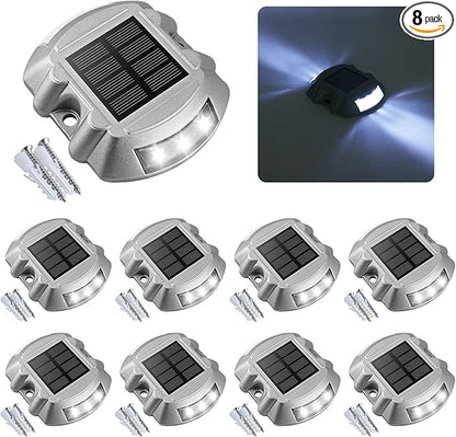 VOLISUN Solar Deck & Driveway Lights, 8-Pack Led IP67 Waterproof Outdoor Warning Step Lights for Garden Pathway Yard (White)