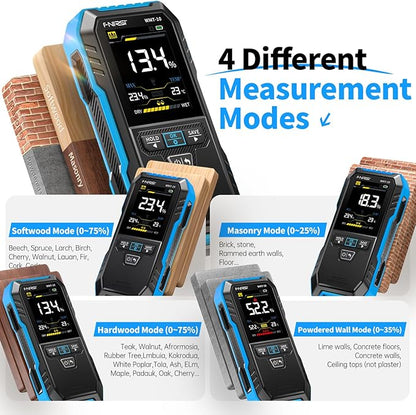 FNIRSI WMT-10 Pinless Wood Moisture Meter, Rechargable Moisture Meter for Wood, Wall, Firewood, Support Data Hold and Record, Flashlight, Humidity Detector for Lumber Concrete Building