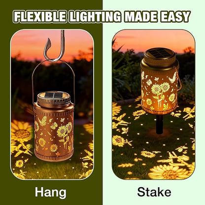 Cooo 6 Pack Solar Lanterns Outdoor Waterproof Sunflower Butterfly Solar Pathway Lights Landscape Path Christmas Gifts for Women Mom Grandma for Outdoor Table Lamps Garden Yard Backyard Decor -Gold
