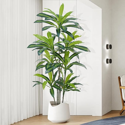 6Ft Dracaena Plant Artificial Tree Fake Tropical Floor Plants Potted (Real Touch) Artificial Silk Tree Leaf Faux Trees Black Tall Planter for Home Office Living Room Indoor Outdoor Decor（1Pack）