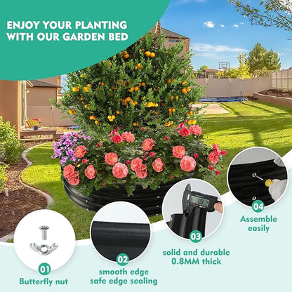 3FT Diameter Galvanized Garden Raised Bed/Plant Box/Fire Pit Ring - 0.8mm Thick,12 Inch Tall,Perfect for Planting a Variety of Flowers,Herbs,Vegetables (Black, 36 Dia X 11.5 inches)