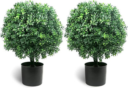 Sunnyglade 21.6” Tall Artificial Boxwood Topiary Ball Tree Set of 2 Pack Potted Bushes UV Resistant Potted Plants for Indoor Outdoor Home Garden(Green)