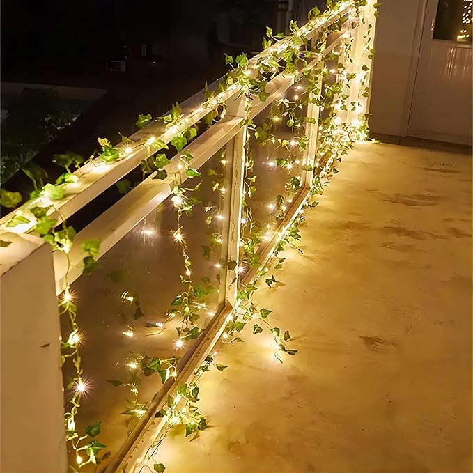BLEUM CADE 30 Strands 210Ft Fake Vines for Bedroom with 98.4Ft String Lights, Cute Artificial Hanging Ivy Vines with Fake Leaves, Fake Plants for Christmas Party Garden Wall Room Decor