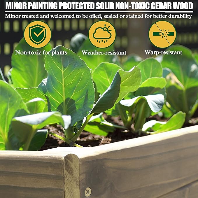 MUPATER 7-in-1 Raised Garden Bed Outdoor for Vegetables with Legs, Large Elevated Garden Planter Box Wooden with Liner Design for Herbs, Flowers, Brown