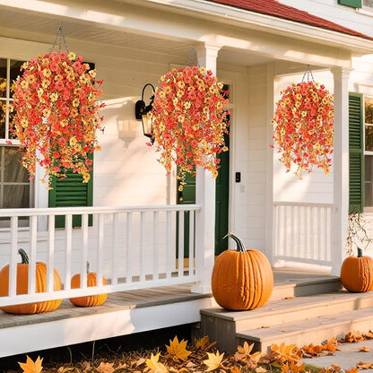 6 Bundles Artificial Fall Flowers for Outdoors Fake Plants Garden Home Fall Decor,UV Resistant Realistic Silk Faux Autumn Flower Indoor Outside Front Porch Patio Balcony Yard Farmhouse(Orange)