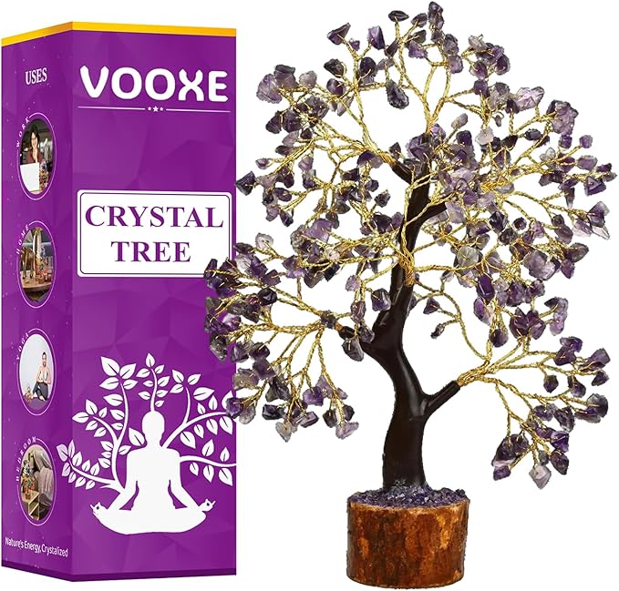 Wisdom Stone Crystal Tree Handmade Healing Gemstone for Home, Office, & Desk Decor Sister Women MOM Birthday Gifts Positive Energy & Good Luck (Wisdom Stone Tree (Amethyst) (Purple)