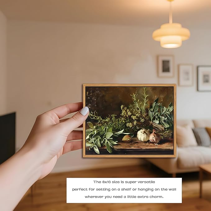 SAMHOU Floating Framed Canvas Wall Art, Vintage Aesthetic Kitchen Wall Decor, Nature Botanical Poster Prints for Farmhouse Living Room Dining Room Bedroom Home Decor 8x10 inch