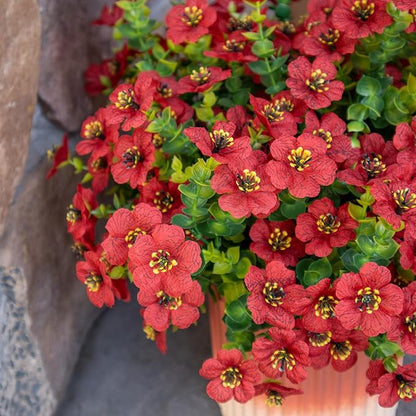 Artificial Flowers for Outdoors UV Resistant, 12 Bundles Realistic Silk Flower Faux Fake Plants for Porch Patio Yard Planters, Spring Summer Home Garden Decor, Red