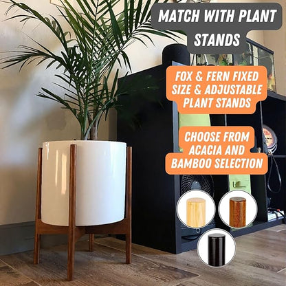 Fox & Fern 10 Inch Plant Pot with Drainage Plug — Premium Lightweight Fiberstone Glossy White Planter; Indoor & Outdoor Planter; 10 Inch Pots for Plants; Weather Resistant & UV Resistant