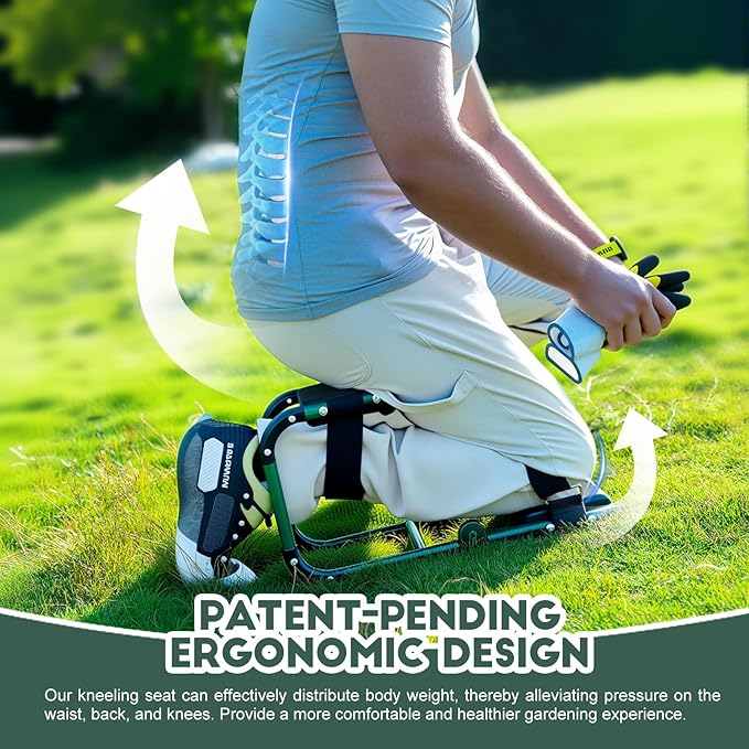 Ergonomic Knee Seat, Foldable 2-in-1 Garden Kneeler and Seat, with Adjustable Kneeling Pad and Soft Seat Cushion, Supports Up to 350 LBS
