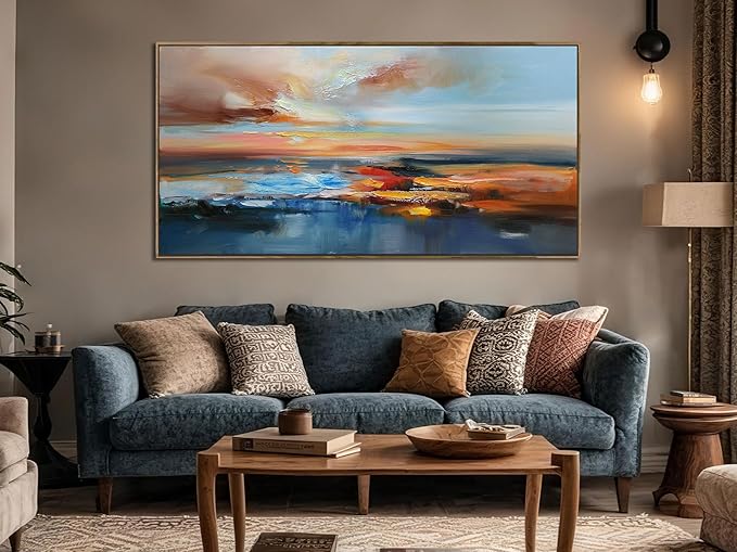 Brushart Abstract Wall Art Large Landscape Canvas Wall Art Pictures Paintings Wall Decor Living Room Textured Artwork for Dining Room Walls Bedroom Home Office, Framed 48"x24"