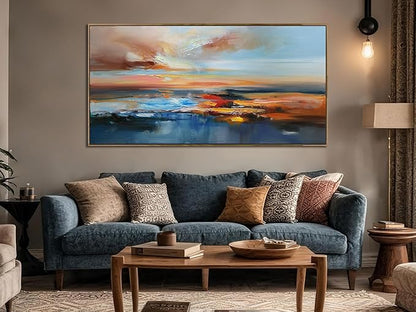 Brushart Abstract Wall Art Large Landscape Canvas Wall Art Pictures Paintings Wall Decor Living Room Textured Artwork for Dining Room Walls Bedroom Home Office, Framed 48"x24"