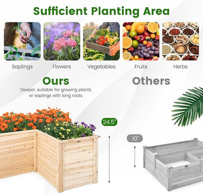 Giantex Wood Raised Garden Bed, 47.5"x47.5"x24.5" Elevated Planter Box w/Open-Ended Base for Deep-Rooted Plant Vegetable Fruit Flower, Outdoor Solid Wood Planter for Patio Backyard