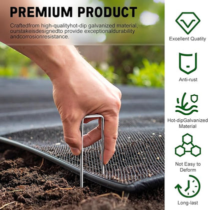 6 Inch Heavy Duty Galvanized Garden Staples, 11 Gauge Landscape Fabric Stakes with Adjustable Width for Weed Barrier, Sod, Fencing and Outdoor Decoration (50)