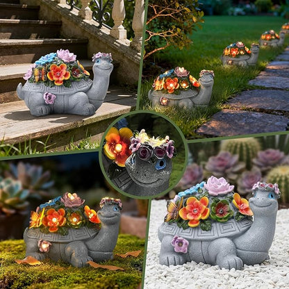 Solar Turtle Statue, Outdoor Figurine Decorations Ornament Lamps for Outside Yard, Lawn, Patio, Porch, Balcony, Housewarming Birthday for Mom Women Grandma