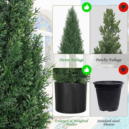 Artificial Cedar Trees for Outdoors 6 ft Faux Cypress Topiary - Tall and Large, Heavy Duty, UV Resistant and Realistic Fake Pine Shrubs Bushes for Patio Yard Balcony Garden, Set of 2