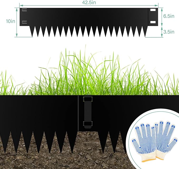 10 Inch Steel Garden Edging Borders, 40" L x 10" H Strips Metal Landscape Edging - Bendable Metal Edging with 6 Clips Edge for Landacaping Lawn Yard (20Ft Total, Black)