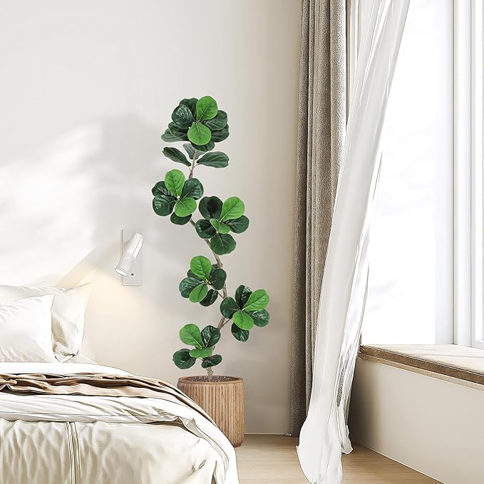 GarveeHome Fiddle Leaf Fig Artificial Tree with White Planter,6 ft Faux Plants Indoor with Moss, Fake Rubber Tall Fake Floor Plant in Pot - Artificial Trees for Home Office Living Room Decor