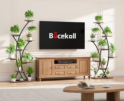 Plant Stand Indoor with Grow Lights: 64" 2 Pack Large Plant Stands, 8 Tiered Curved Plant Shelf for Indoor Plants Multiple, Tall Lighted Corner Display Stands, Flower Holder for Living Room, Patio