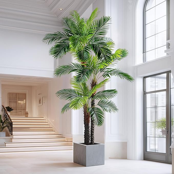 9.1FT Artificial Phoenix Palm Tree Artificial Plants Indoor Outdoor Large Faux Coconut Silk Palm Tree Tropical Fake Tree Faux Sago Palm Plant for Modern Farmhouse Yard Outside Patio Poolside