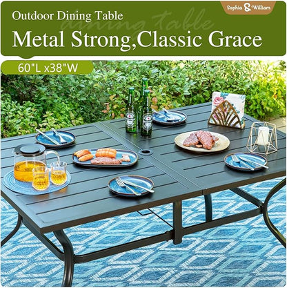 Sophia & William Patio Table and Chairs Set with Umbrella 8 Piece Outdoor Dining Set for 6 with 13ft Double-Sided Patio Navy Umbrella, 6 x Swivel Patio Chairs, 1 Metal Table for Lawn Garden